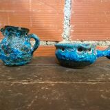 Pichet + Pan Charles CART Cyclope Ceramic Blue France Vintage #D5