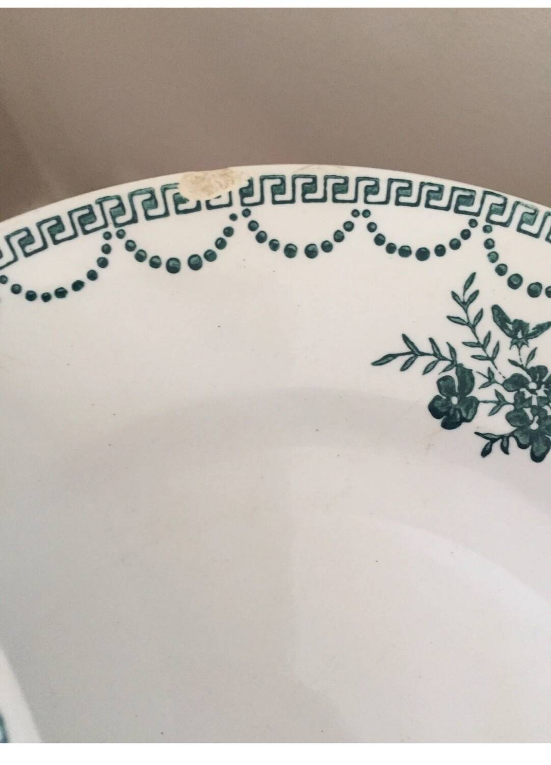 Suite assiettes Terre de Fer décor vert fleurettes St Amand