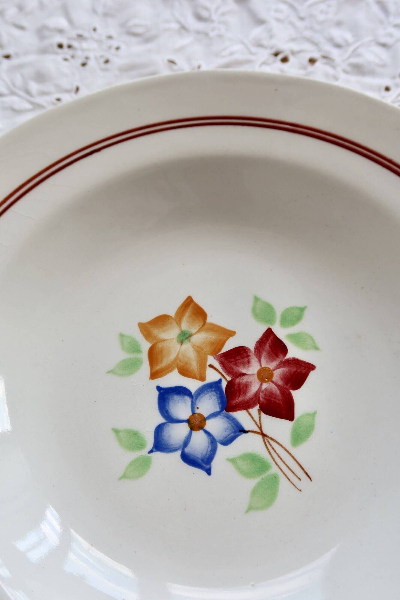 Assiette creuse vintage Moulin des Loups - Modèle La Ruche – Décor floral