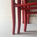 3 nesting stools in red wood e size, Italy 1970