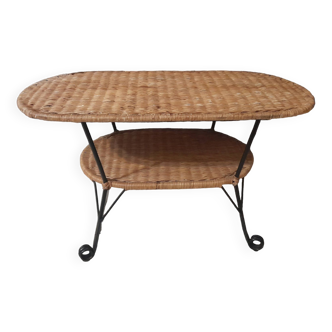 Vintage coffee table from the 50s wrought iron rattan