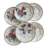 6 vintage flat plates faience Saint-Amand model Maurice – Flora decor