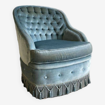 Siège simple / fauteuil / fauteuil vintage bleu glacier à franges