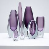 Group of 7 glass "Sommerso" vases by Strömbergshyttan, Sweden