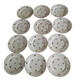 Service ancien – 12 assiettes plates en porcelaine française – décor floral