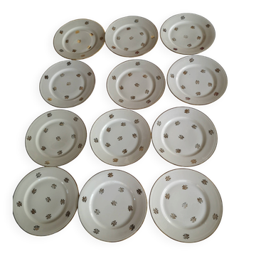 Antique service – 12 flat plates in French porcelain – floral decoration