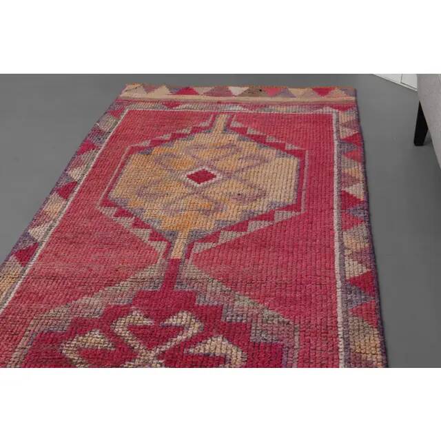 Vintage Turkish Hand-Knotted Wool Cotton Pink Runner Rug 95x309
