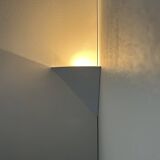 Vintage corner wall light in white lacquered metal, France 1970