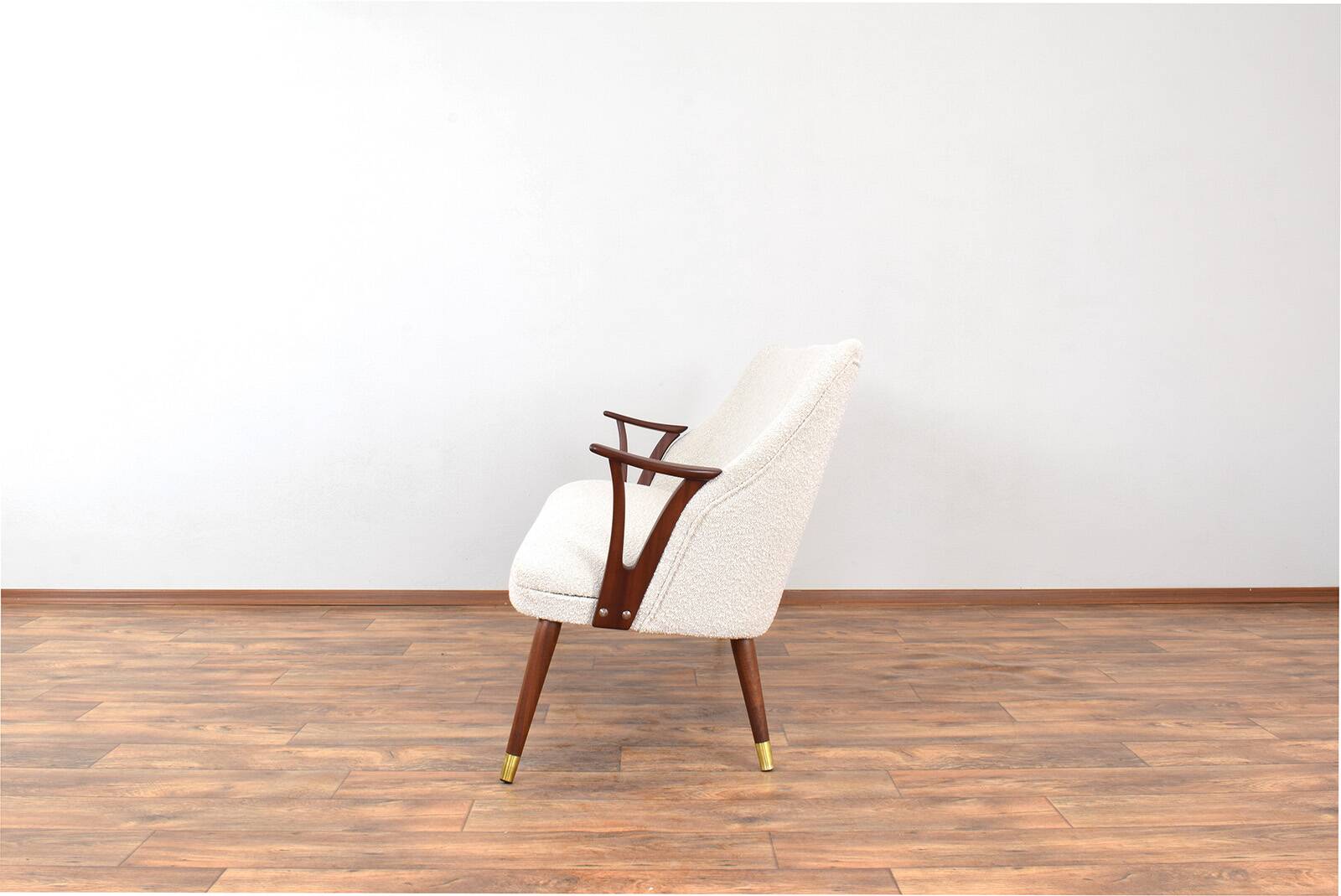 Mid-Century Norwegian Teak & Boucle Sofa, 1960s.