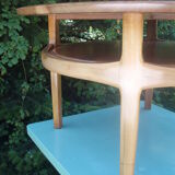 Round coffee table in solid walnut double tray of the 1970s