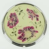 1930s rotatable cake platter glass chrome with pink and purple flower decor