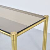 Midcentury Italian Tubular Brass And Smoked Glass Coffee Table. Retro.