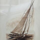 Pair of watercolor washes of sailing ships by Francis Kulhen