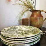 Set of 6 flat plates english style Lunéville verte