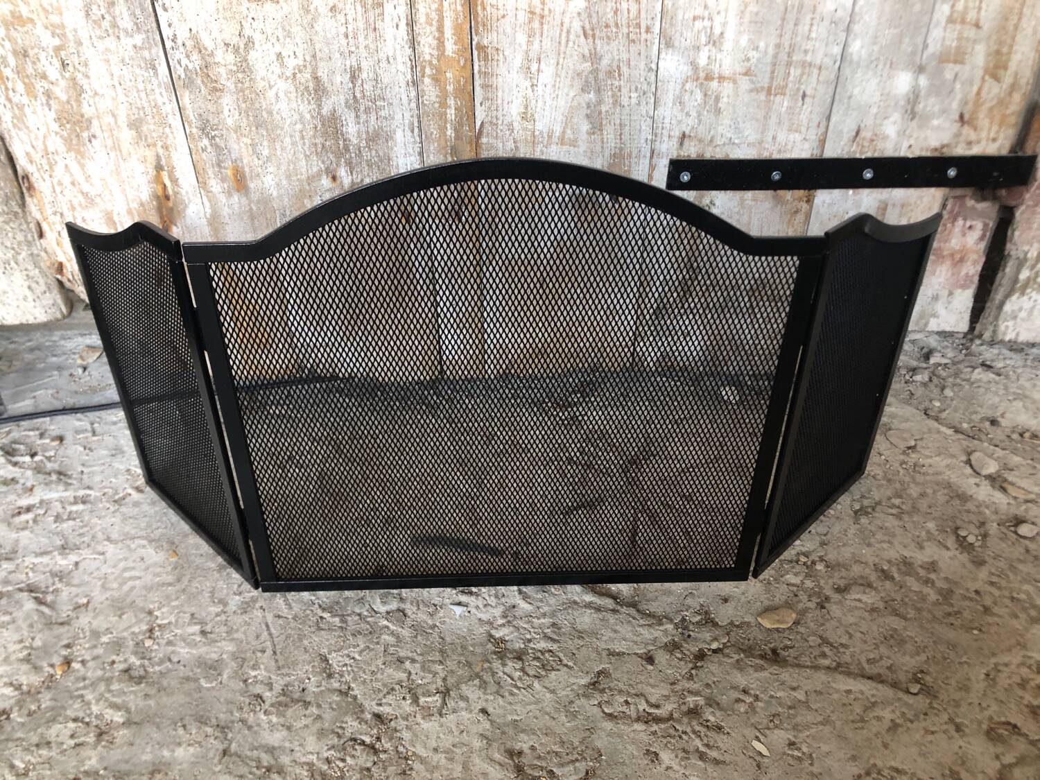 Fire Screen Grilled Fireplace 3 Shutters Black Metal Vintage