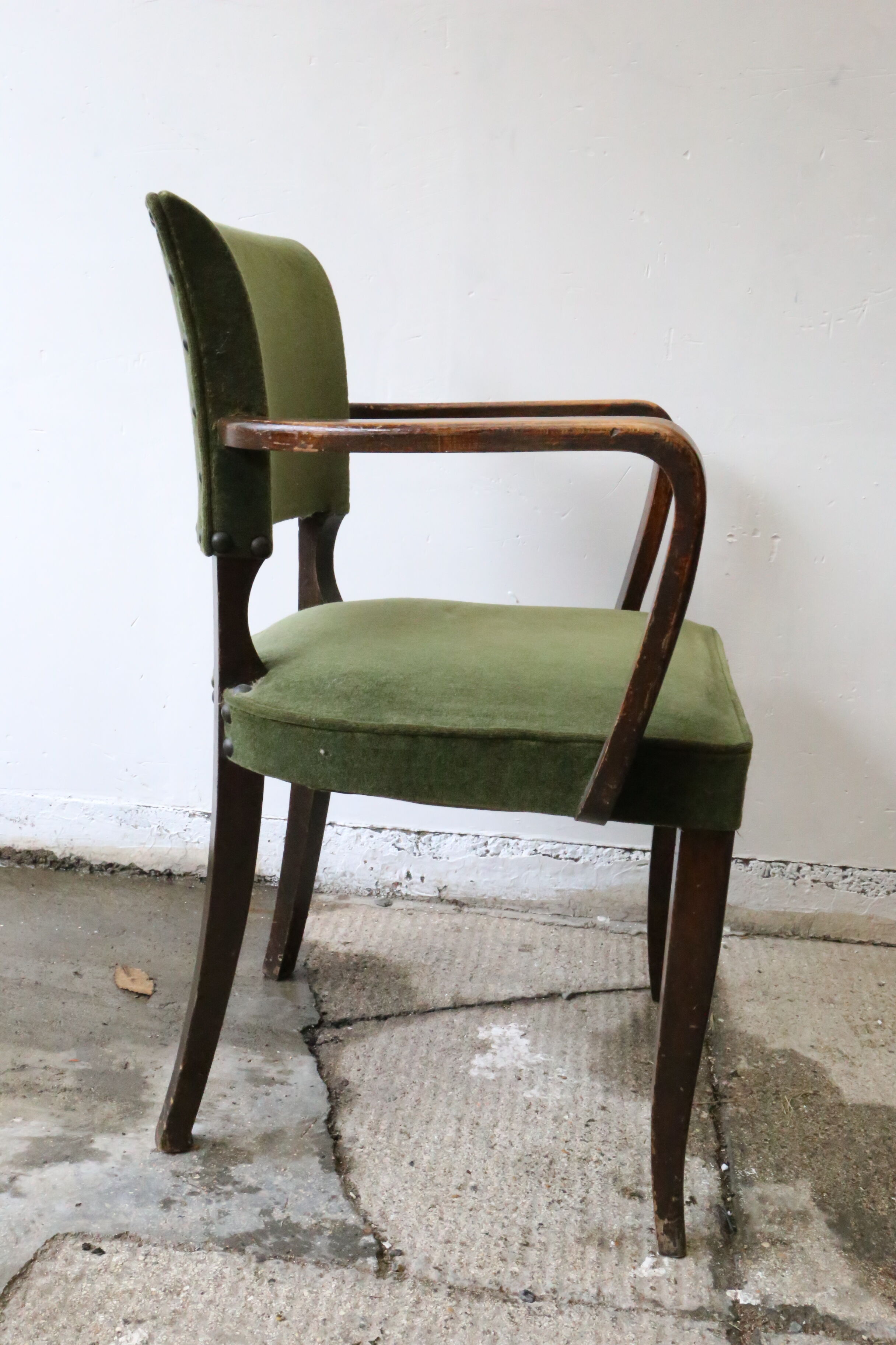 Dark wood and green velvet bridge chair