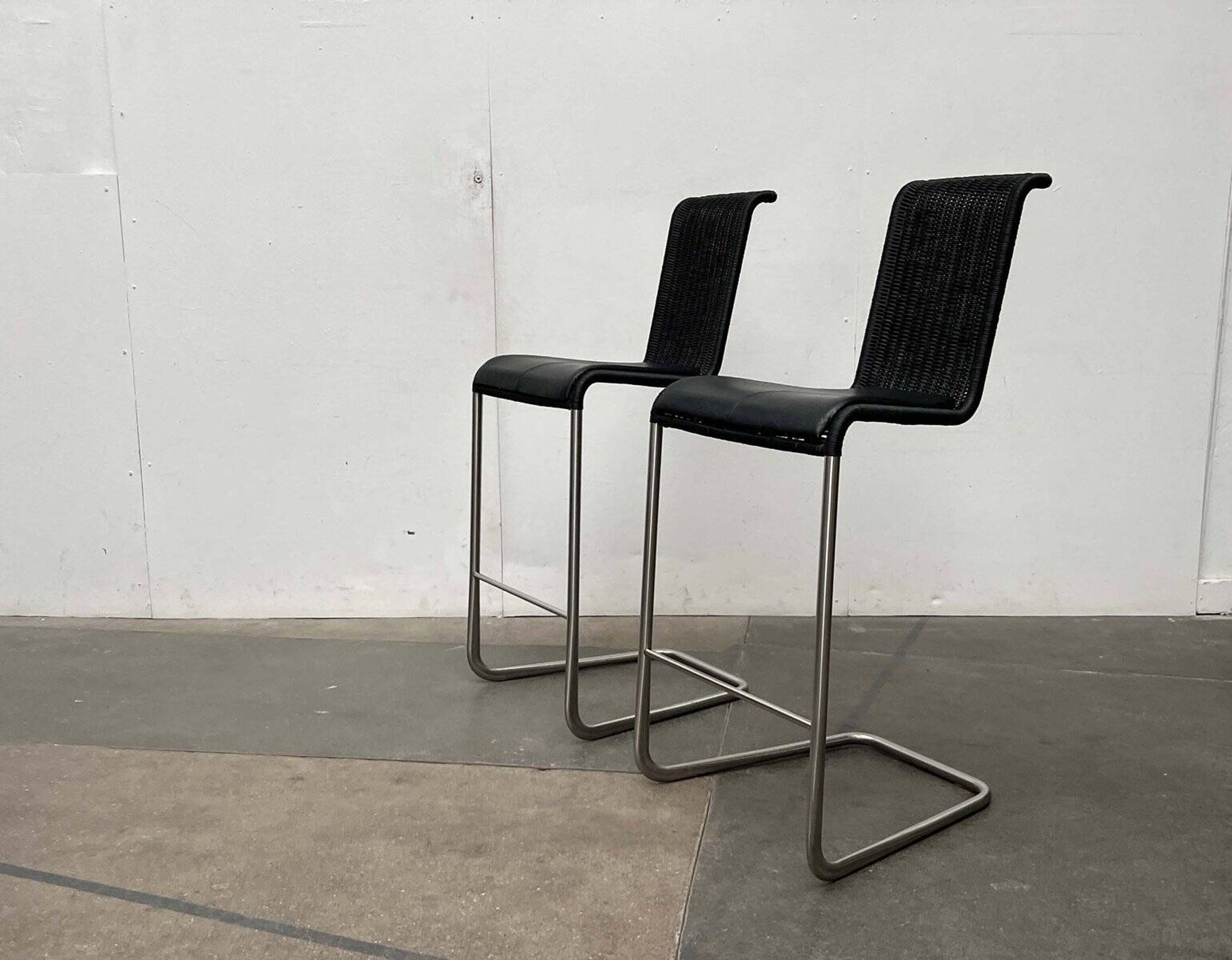 Vintage German cantilever bar stools B30 with leather cushions by Tecta and Jean Prouvé, set of 2.