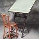 Table à dessin architecte Sautereau Paris 1950 fonte avec chaise Thonet