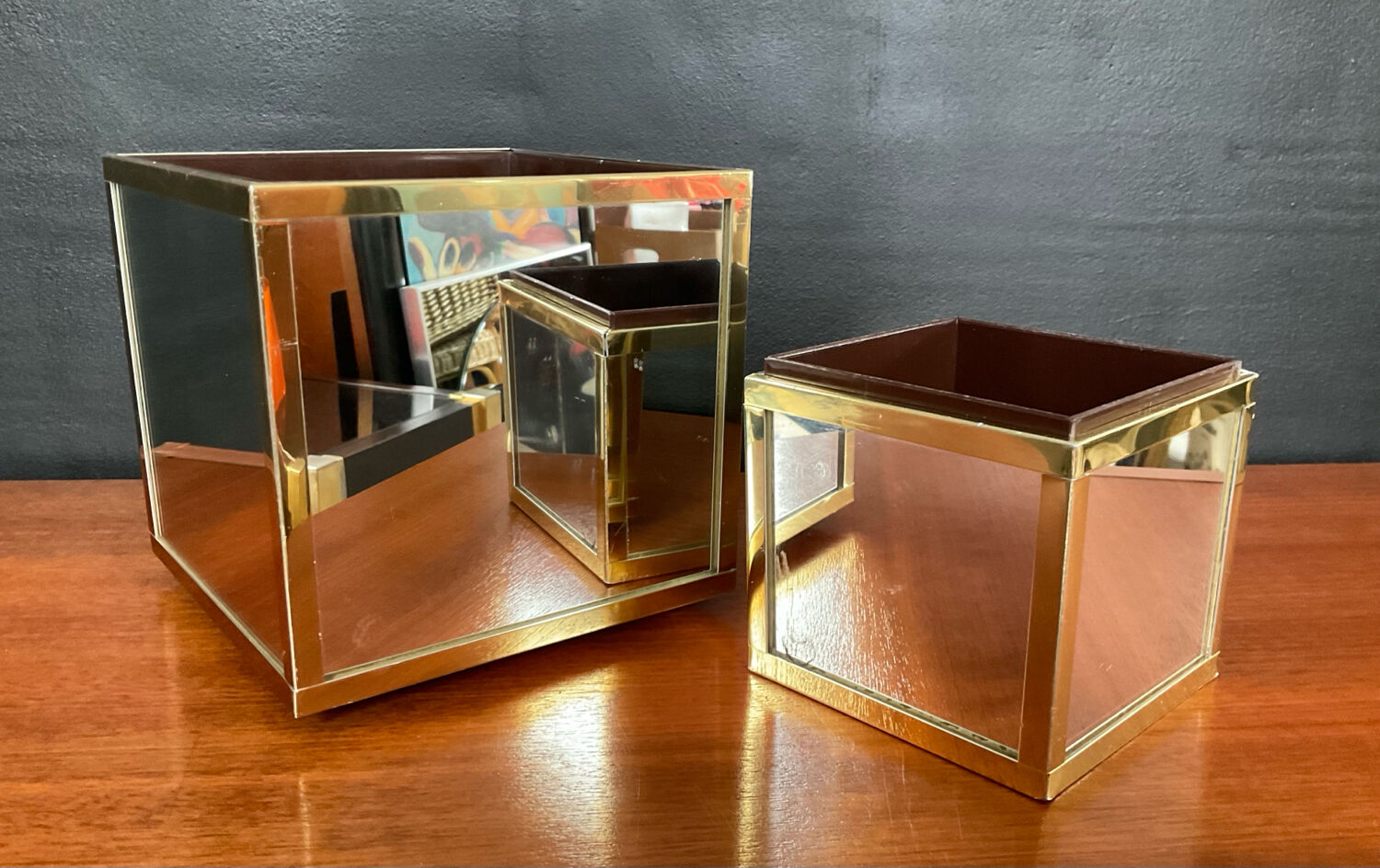A pair of vintage Ousta Holland cache pots from the 1970s.