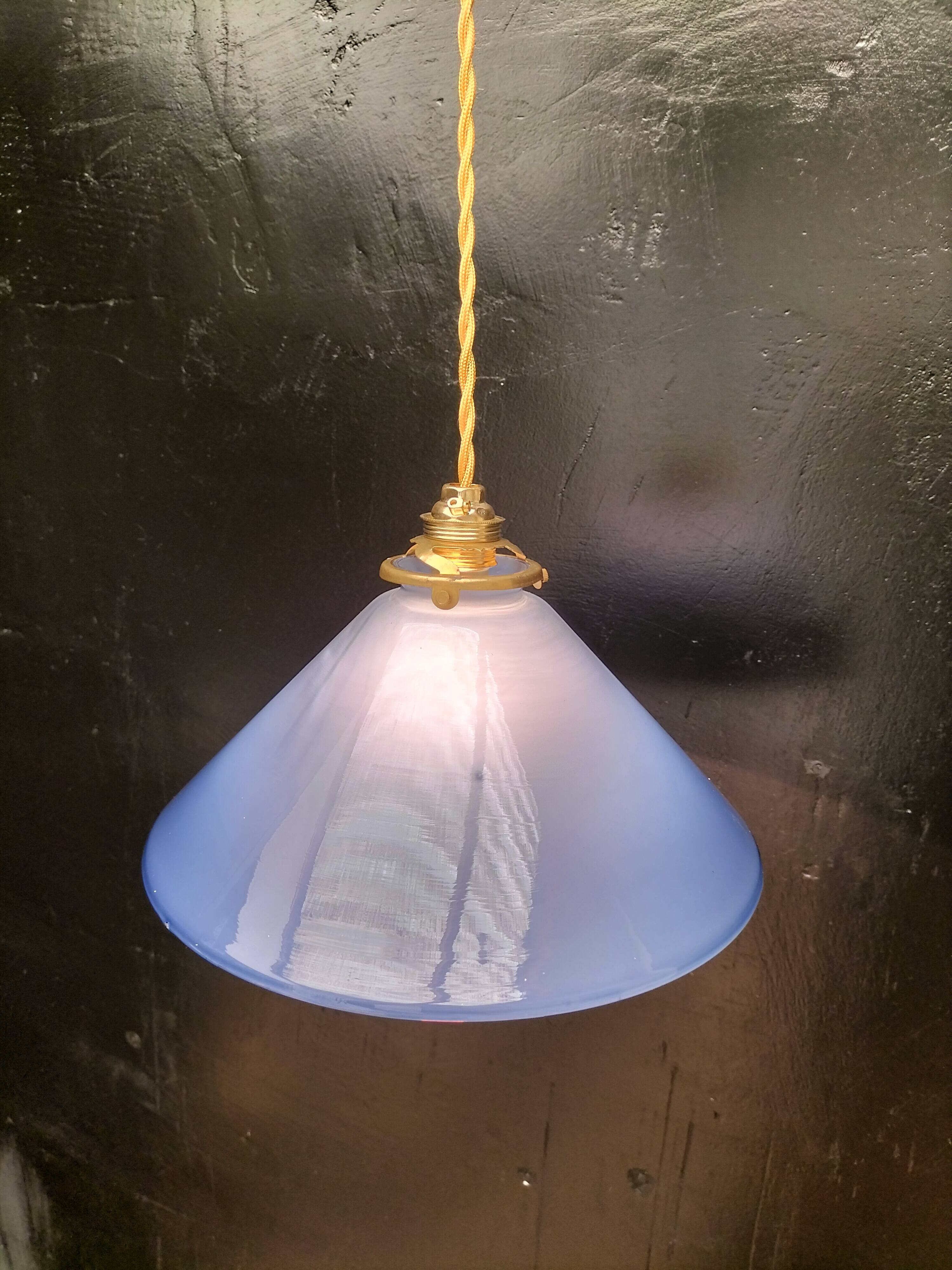 Blue opaline cone pendant light