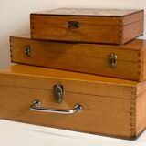 3 vintage dovetail wooden boxes