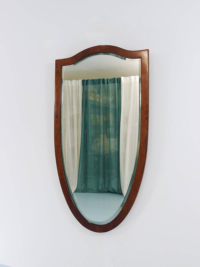 Early Biedermeier Large Antique Pearwood Shield Wall Mirror, Vienna, 1820s