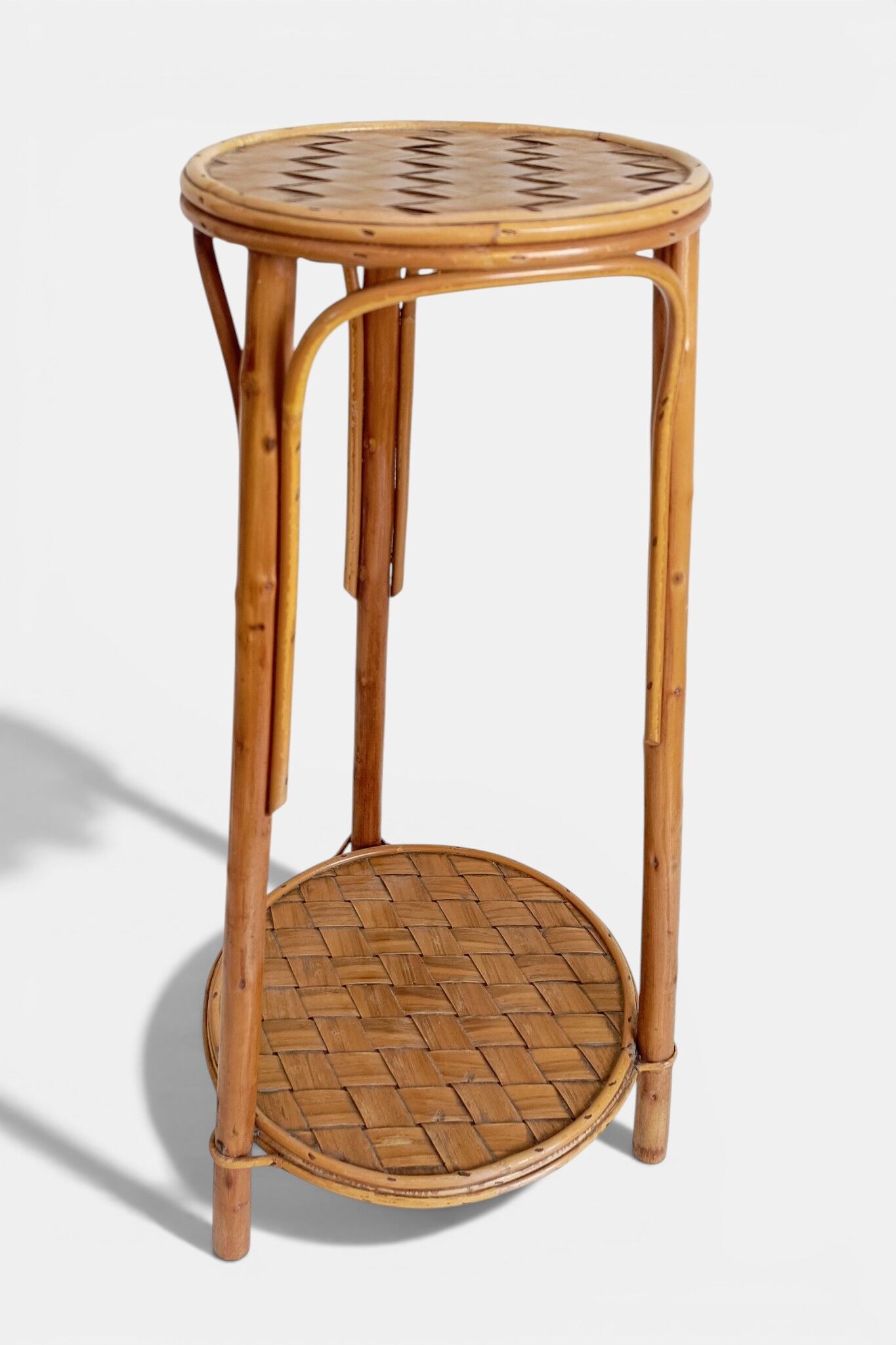 Table d'appoint, support à plante en bois, bambou et roseau, années 1960