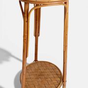 French Mid-Century Wood, Bamboo and Reed Plant Stand, 1960s