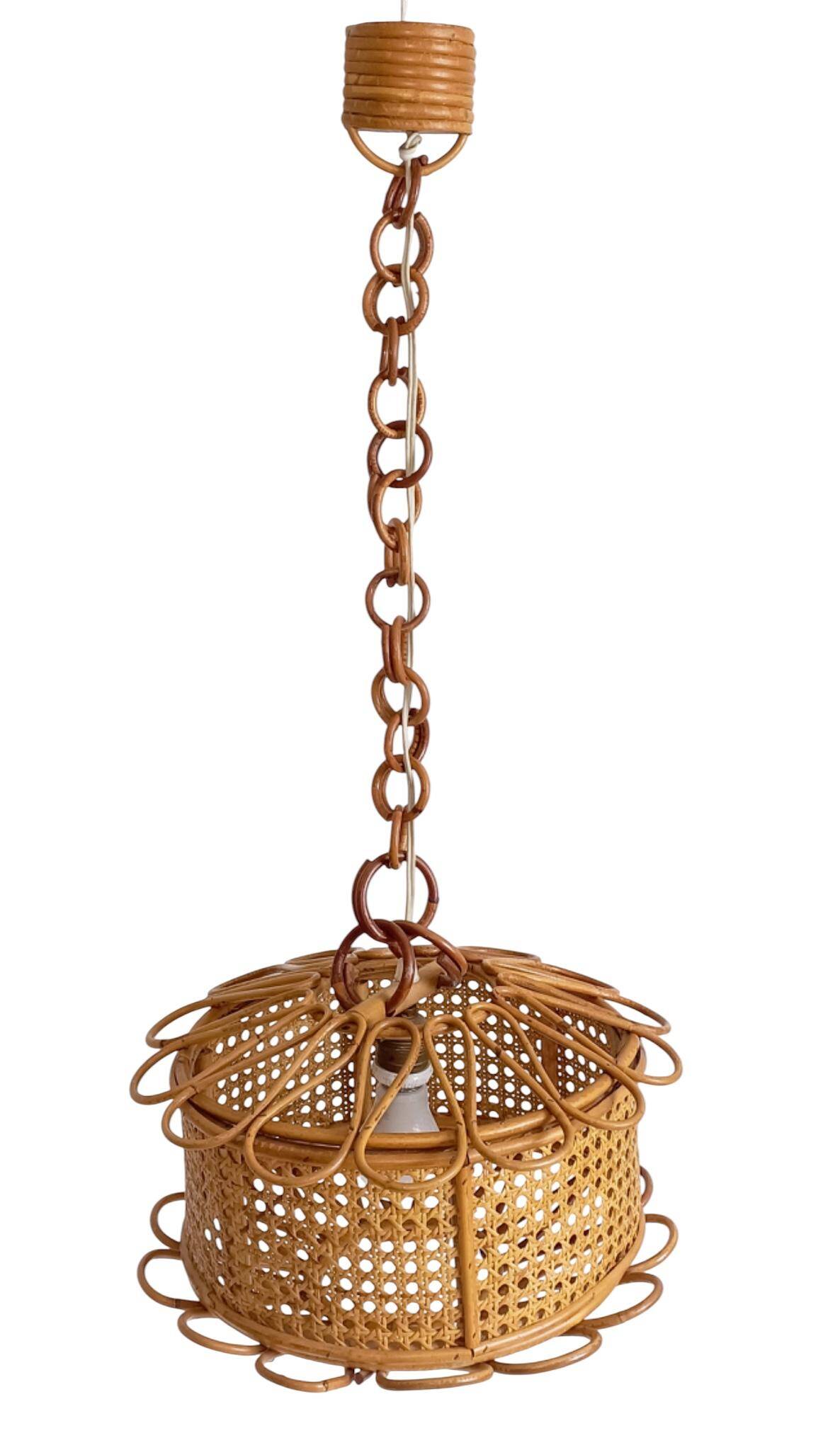 Handcrafted Bamboo and Rattan Pendant Lamp, Spanish Modernist, 1960s