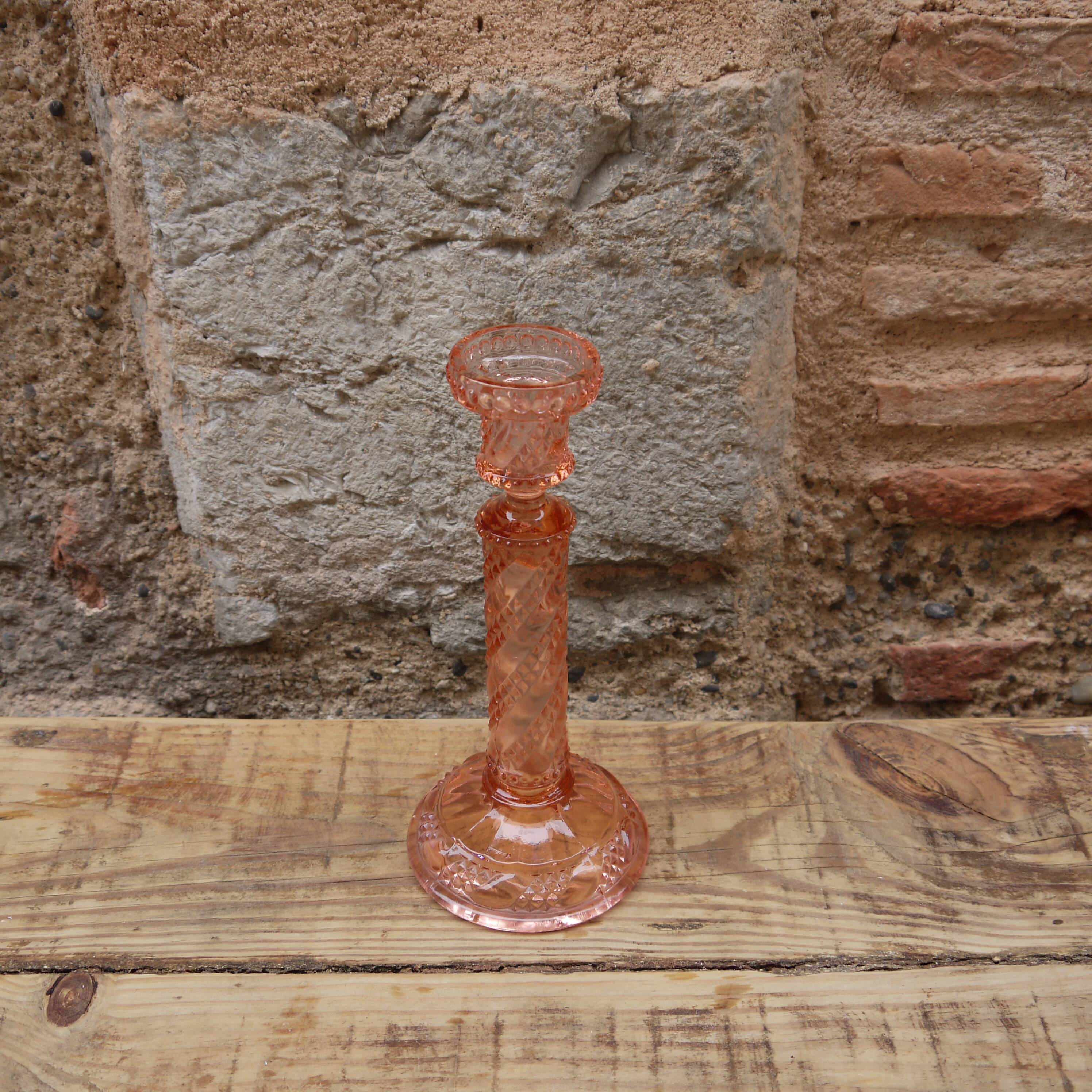 Pink glass candlestick