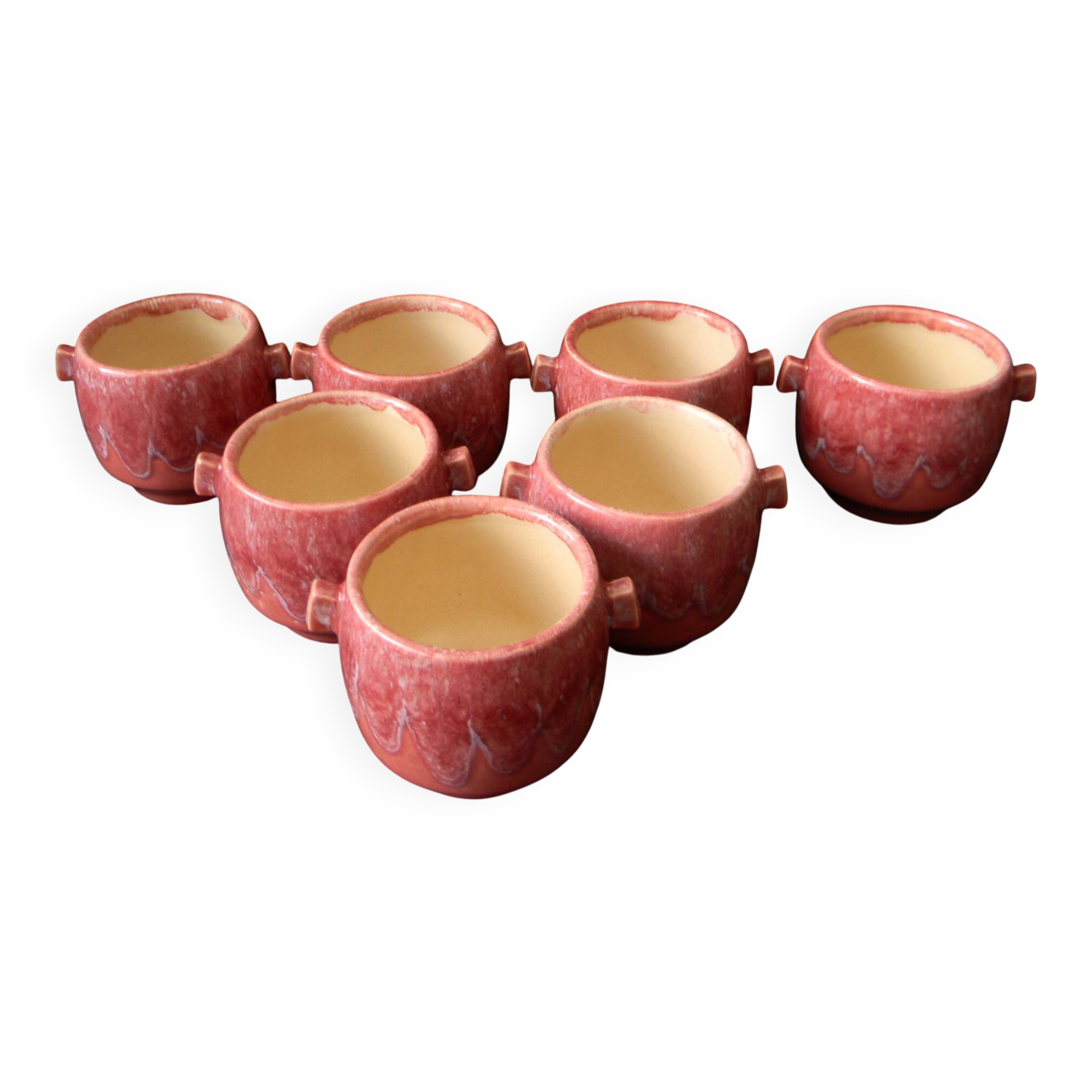 7 small ceramic pots by Jacques LACHENY. Saint Amand en Puisaye.