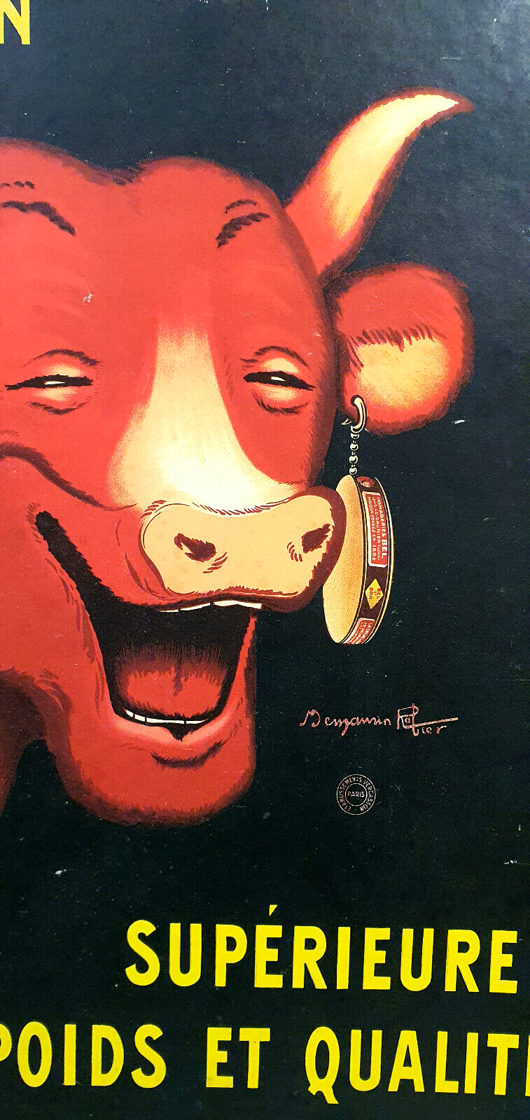 ancienne affiche 46x66 cartonné publicitaire vache qui rit benjamin rabier édition clouet