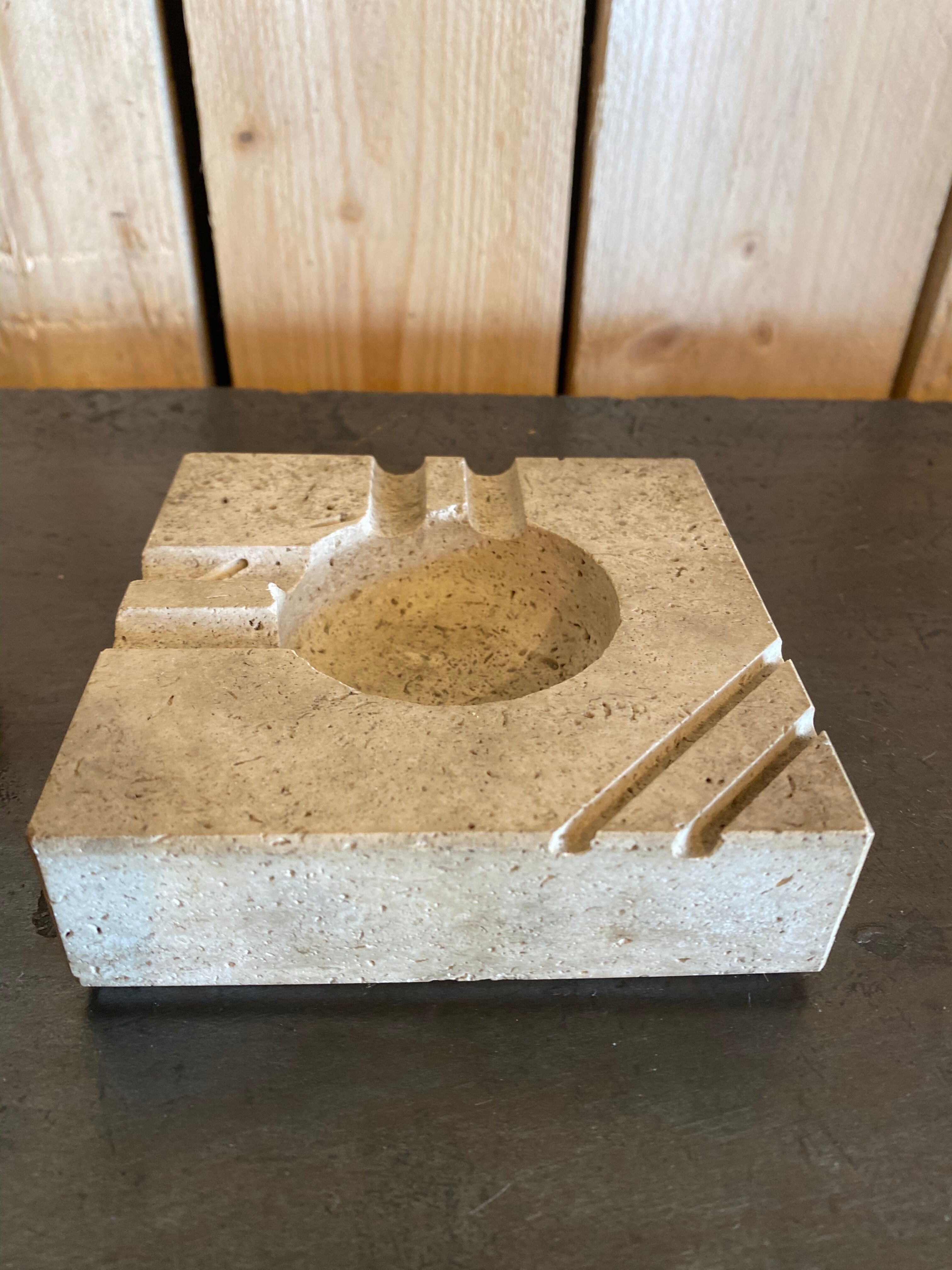 Cerrie Nestore travertine ashtray and table lighter set