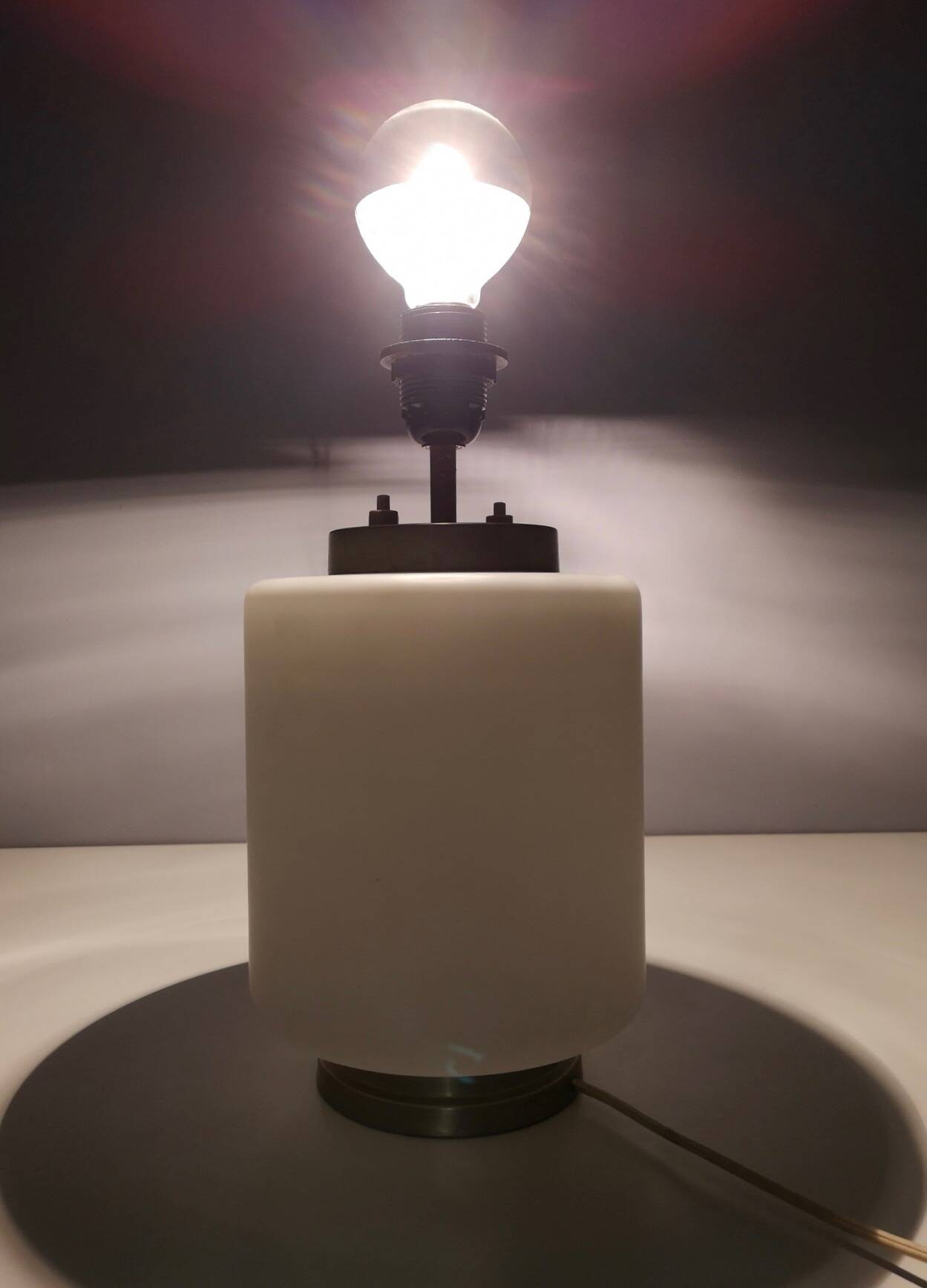 White Encased Glass Table Lamp with Three-Lighting Options, Italy