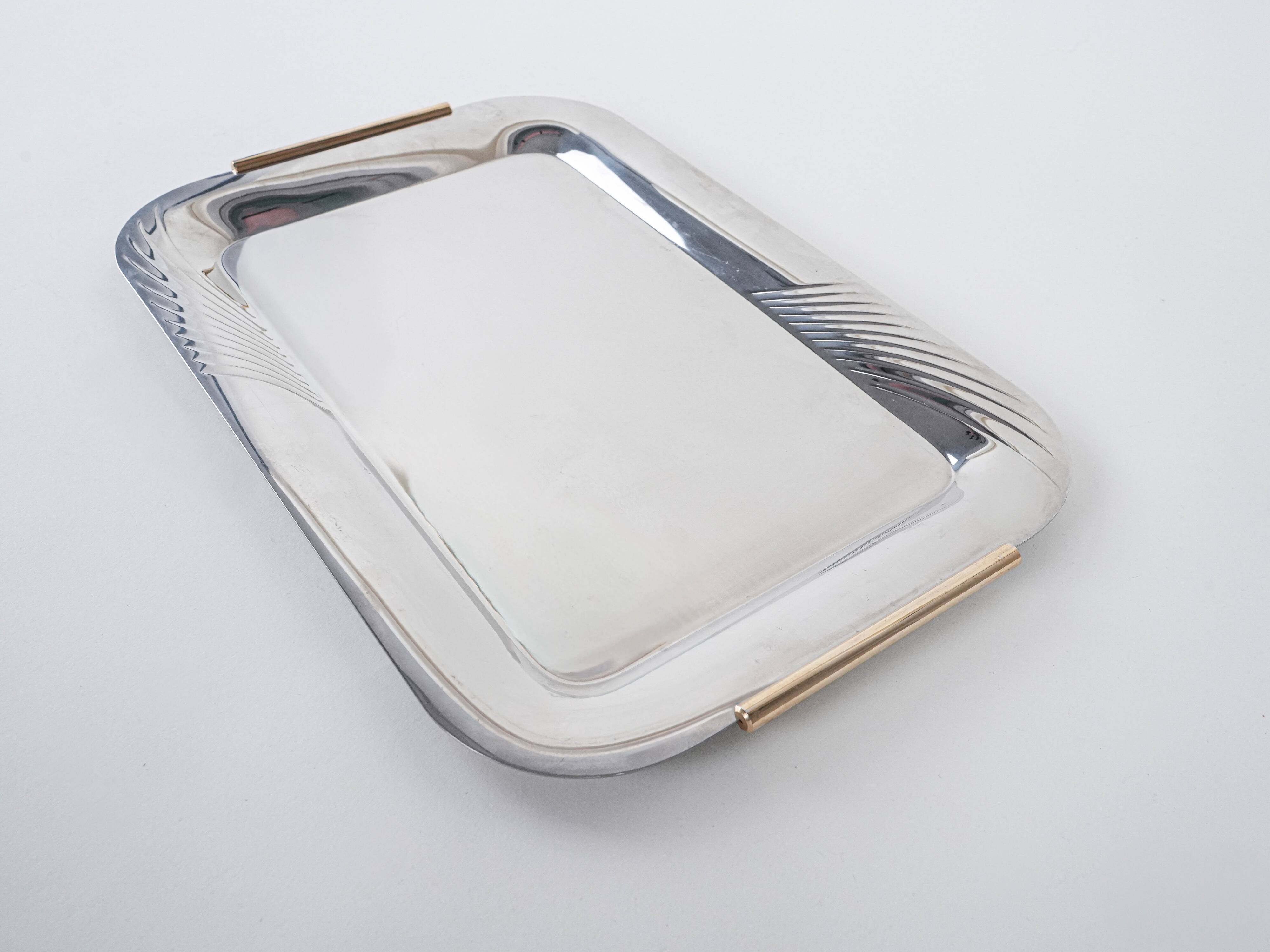 Stainless steel tray, Italian design, 1970s, made in Italy