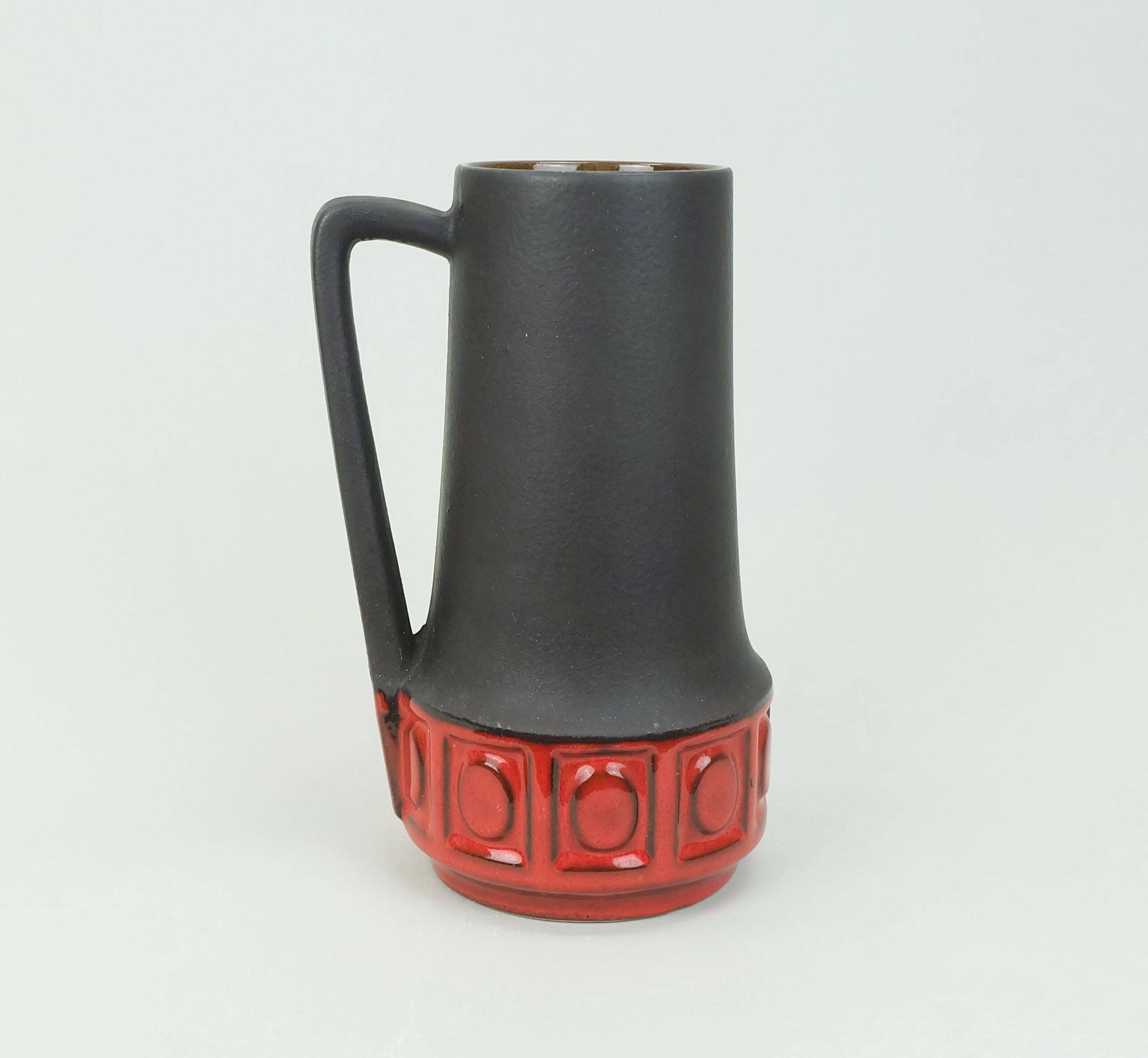 1960s vintage scheurich VASE model 411-25 matte brown glaze red pattern