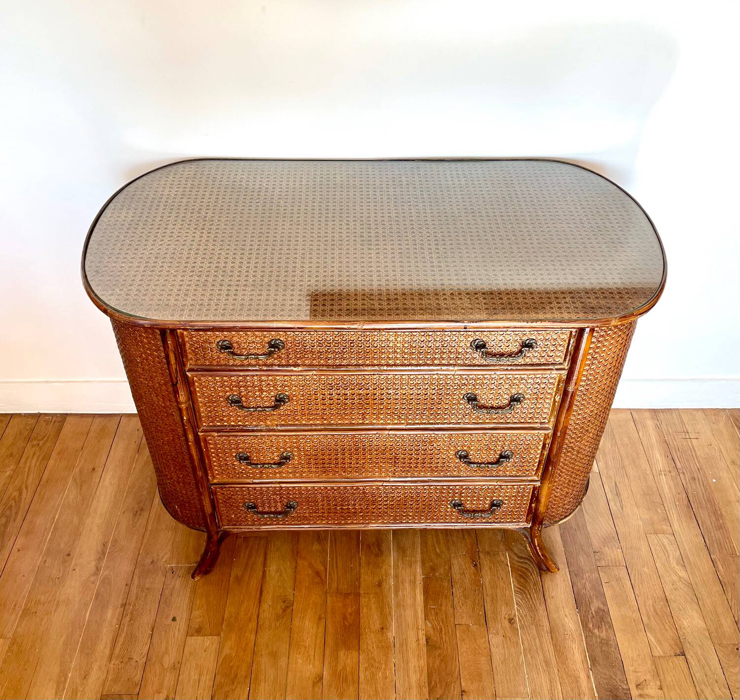 Vintage rattan cane chest of drawers