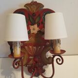 Pair of vintage wood painted mountain wall light