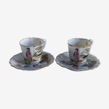 Lot consisting of 2 cups and old saucers in fine porcelain