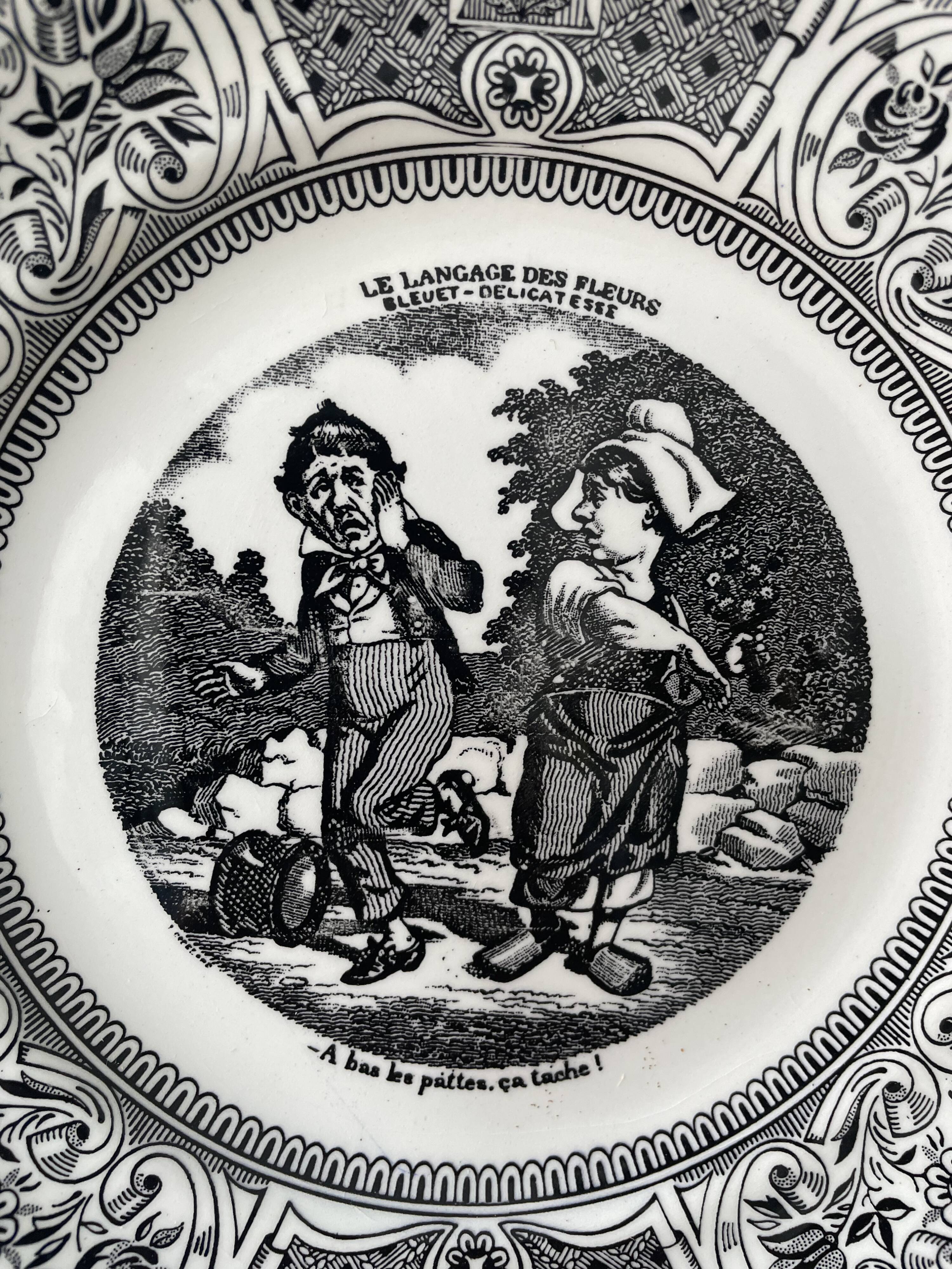 Box of 6 dessert plates in Gien earthenware, "the language of flowers"