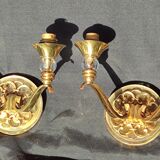 Pair of bronze and glass/neoclassical wall lamps
