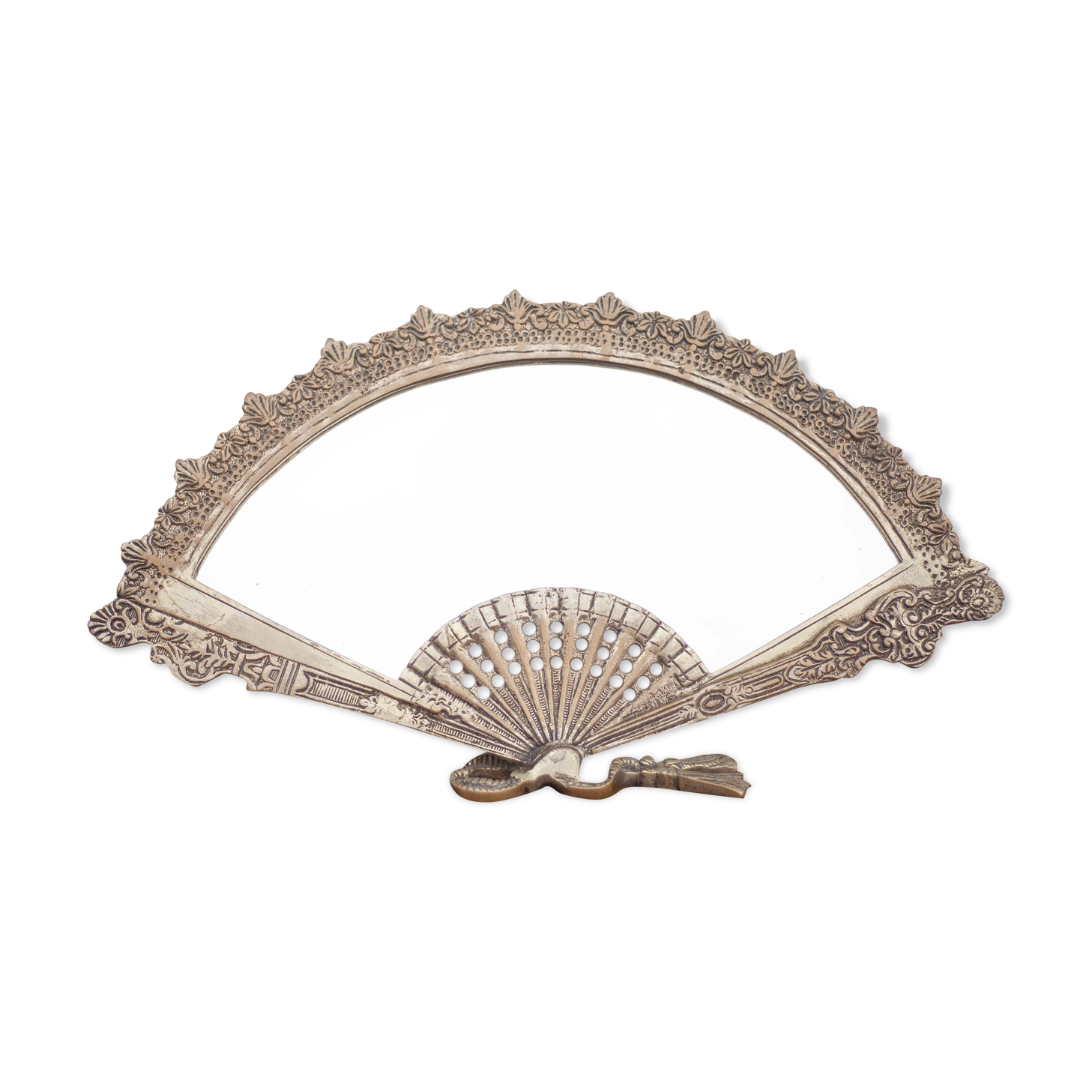 Patinated brass fan mirror, table mirror, courtesy mirror, beveled mirror, mirror to be installed