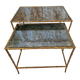 Pair of vintage nesting tables in faux bamboo with a gold finish – distressed mirrors
