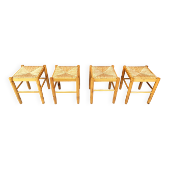 Tabourets vintage en osier - lot de 4, années 60