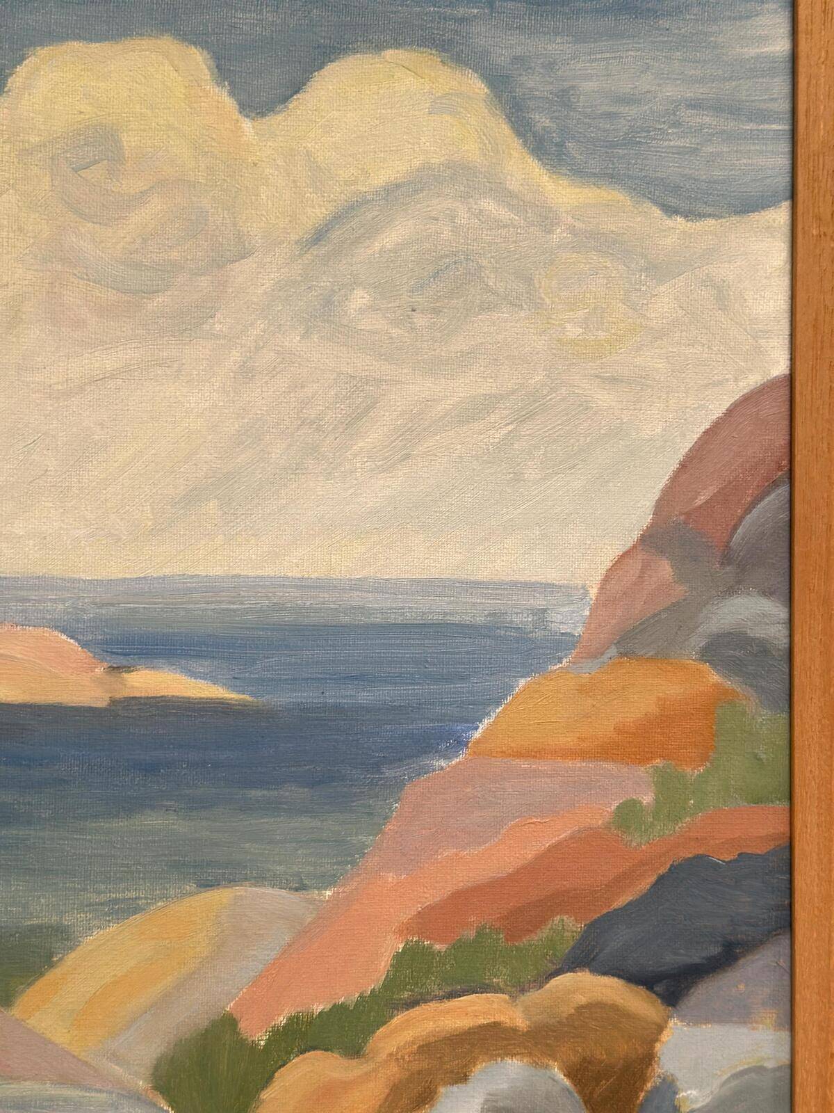 Original Swedish Oil on Canvas – “Coast” by Weronica – Dated 1980 – Vintage