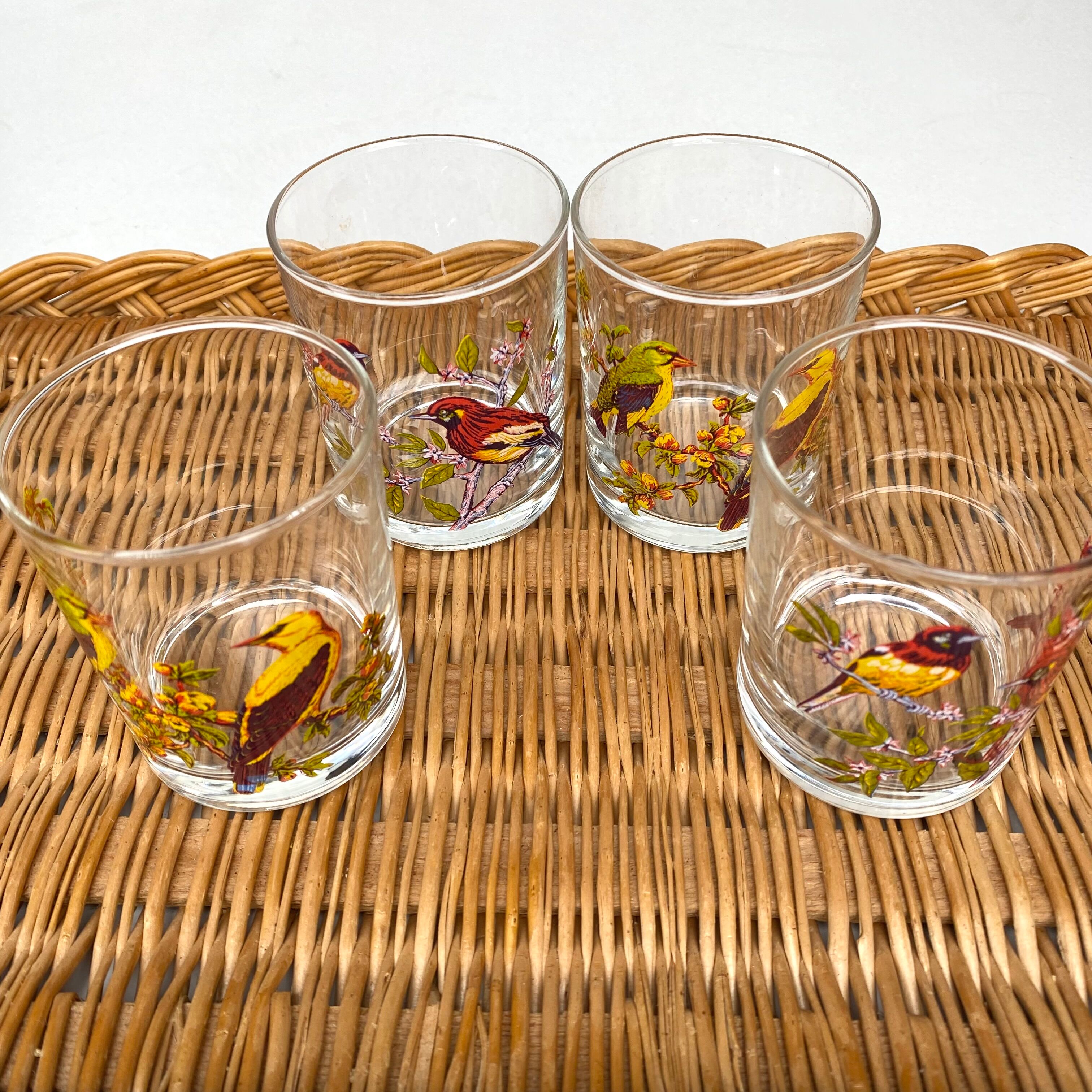 Verres à eau vintage oiseaux