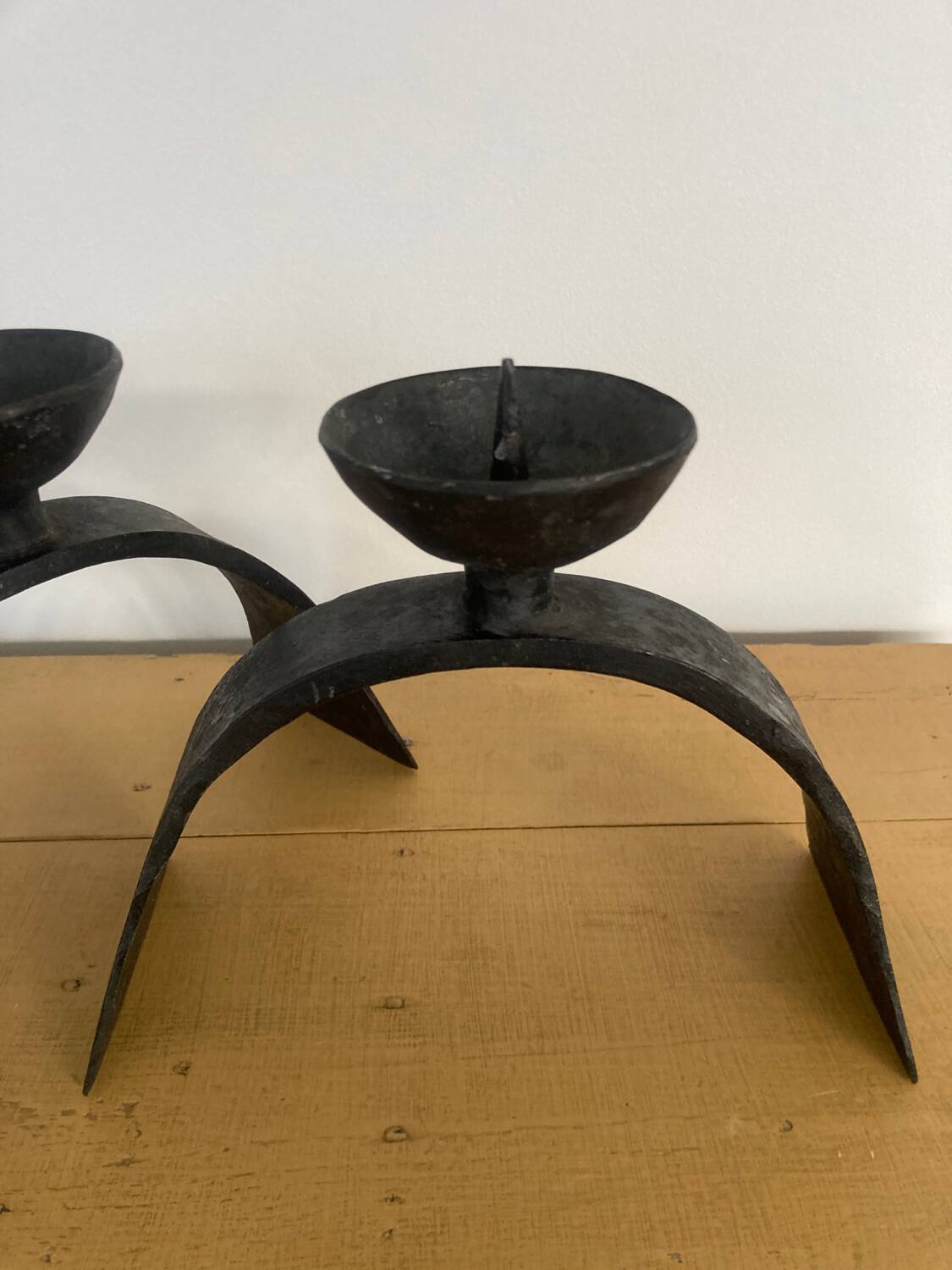 Pair of brutalized wrought iron candlesticks