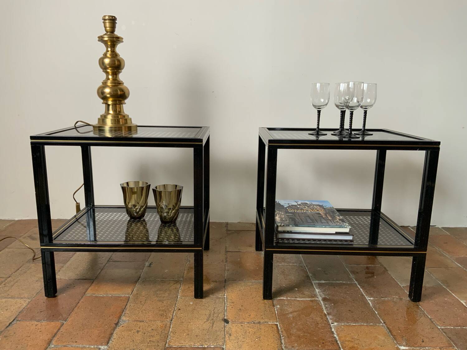 Paire de tables d’appoint vintage 70 Pierre Vandel