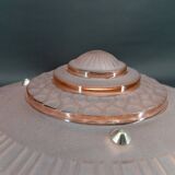 Suspension Art Déco moderniste en verre rose et bronze chromé, par Henry Petitot, 1935