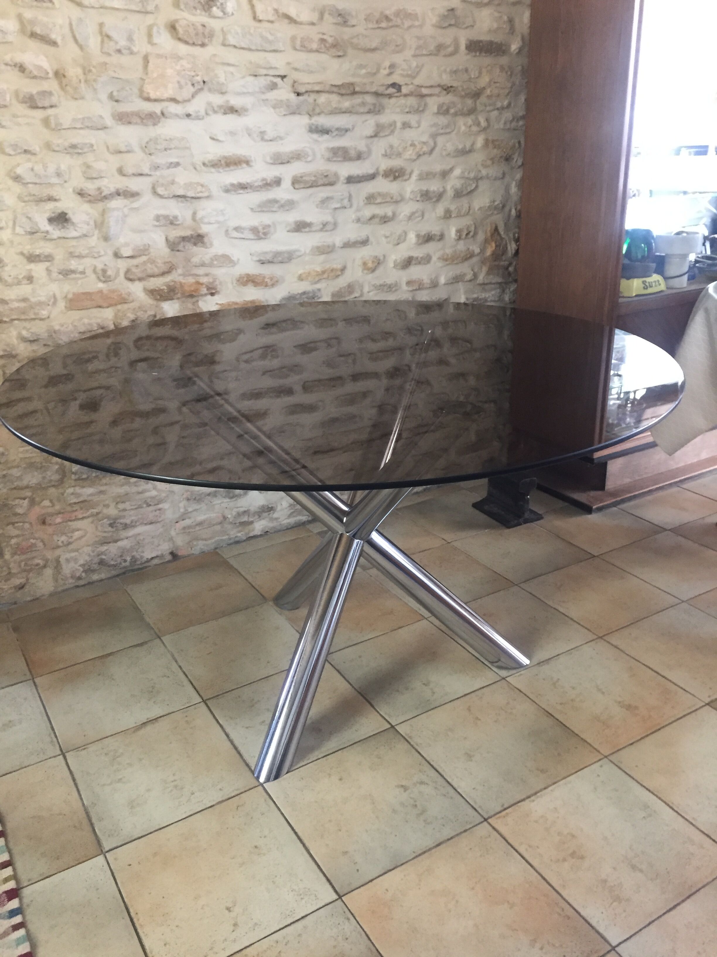 Vintage table roche bobois chrome and glass
